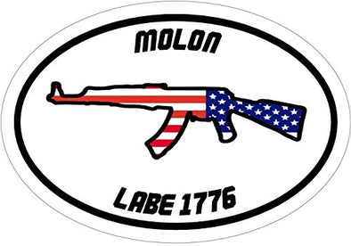 Oval Vinyl American Flag Ak-47 Decal - Gun Bumper Sticker - 2nd Amendment Gift-WickedGoodz