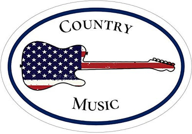 WickedGoodz Oval American Flag Guitar Country Music Vinyl Decal - Musician Bumper Sticker - Perfect Country Music Fan Gift-WickedGoodz