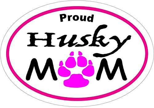 WickedGoodz Oval Proud Husky Mom Vinyl Decal - Siberian Husky Bumper Sticker - Perfect Dog Owner Gift-WickedGoodz