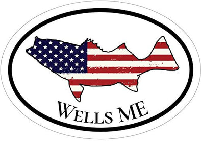 WickedGoodz Oval Vinyl American Flag Striped Bass Decal - Wells Maine Bumper Sticker - Perfect Vacation Gift-WickedGoodz