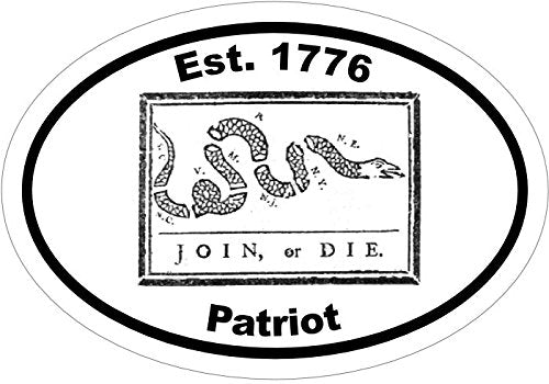 WickedGoodz Oval Vinyl Est 1776 Join Or Die Patriotic Decal, Patriot Bumper Sticker, American Gift-WickedGoodz