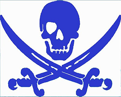 WickedGoodz Blue Pirate Skull & Swords Vinyl Window Decal Transfer - Beach Bumper Stickers - Perfect Ocean Vacation Souvenir Gift-WickedGoodz