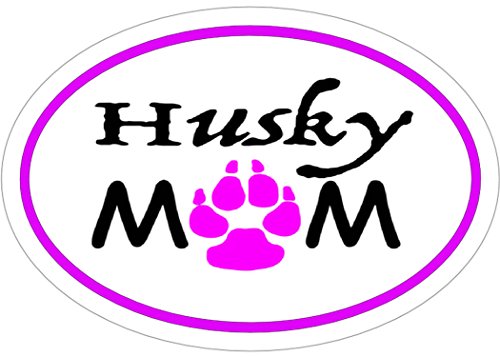 WickedGoodz Oval Pink Husky MOM Vinyl Window Decal - Dog Breed Bumper Sticker - Perfect Siberian Husky Mother Gift-WickedGoodz