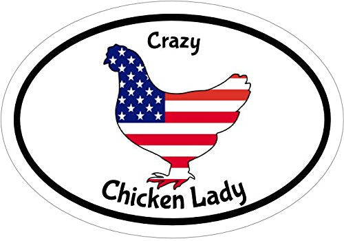 WickedGoodz Oval Vinyl American Flag Crazy Chicken Lady Decal - Patriotic Bumper Sticker - Perfect Chicken Gift-WickedGoodz