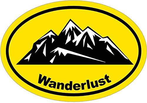 WickedGoodz Oval Yellow Wanderlust Mountain Vinyl Decal - Hiking Bumper Sticker - Perfect Hiker or Outdoor Explorer Gift-WickedGoodz