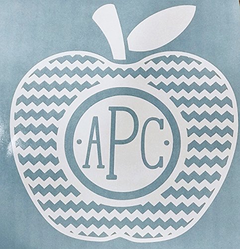 Custom Zigzag Chevron Apple Initial Monogram Vinyl Decal - Teacher Bumper Sticker, for Tumblers, Laptops, Car Windows - Teacher Appreciation Gift-WickedGoodz