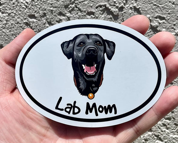 Oval Smiling Black Lab Mom Magnet - Dog Breed Magnetic Car Decal