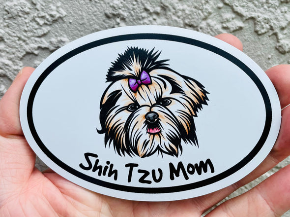 Oval Shih Tzu Mom Magnet - Dog Breed Magnetic Car Decal