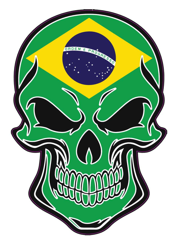 Brazilian Flag Skull Vinyl Decal-WickedGoodz